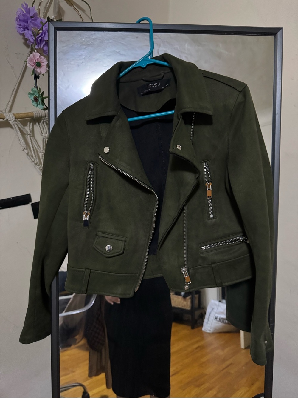 Zara Dark Olive Suede Moto Jacket